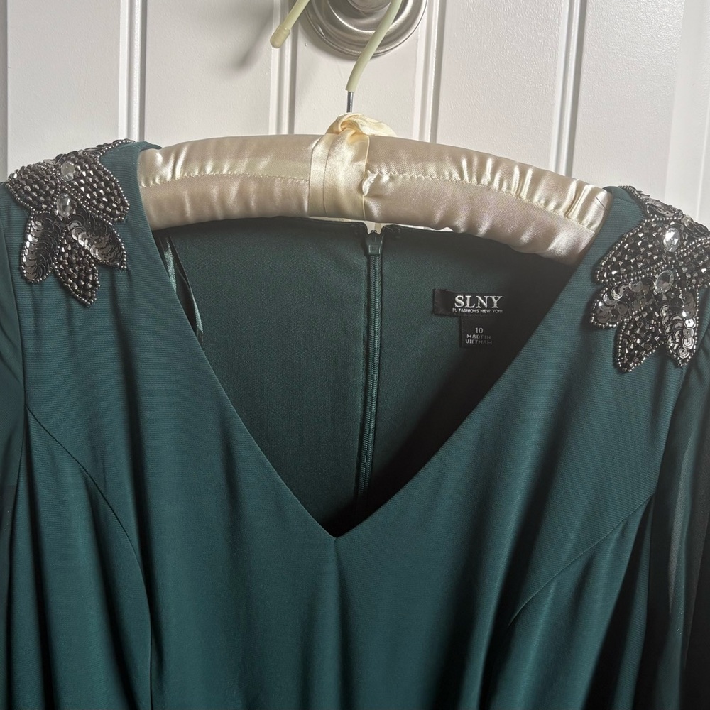 SLNY Dark Green Long Sleeve Dress